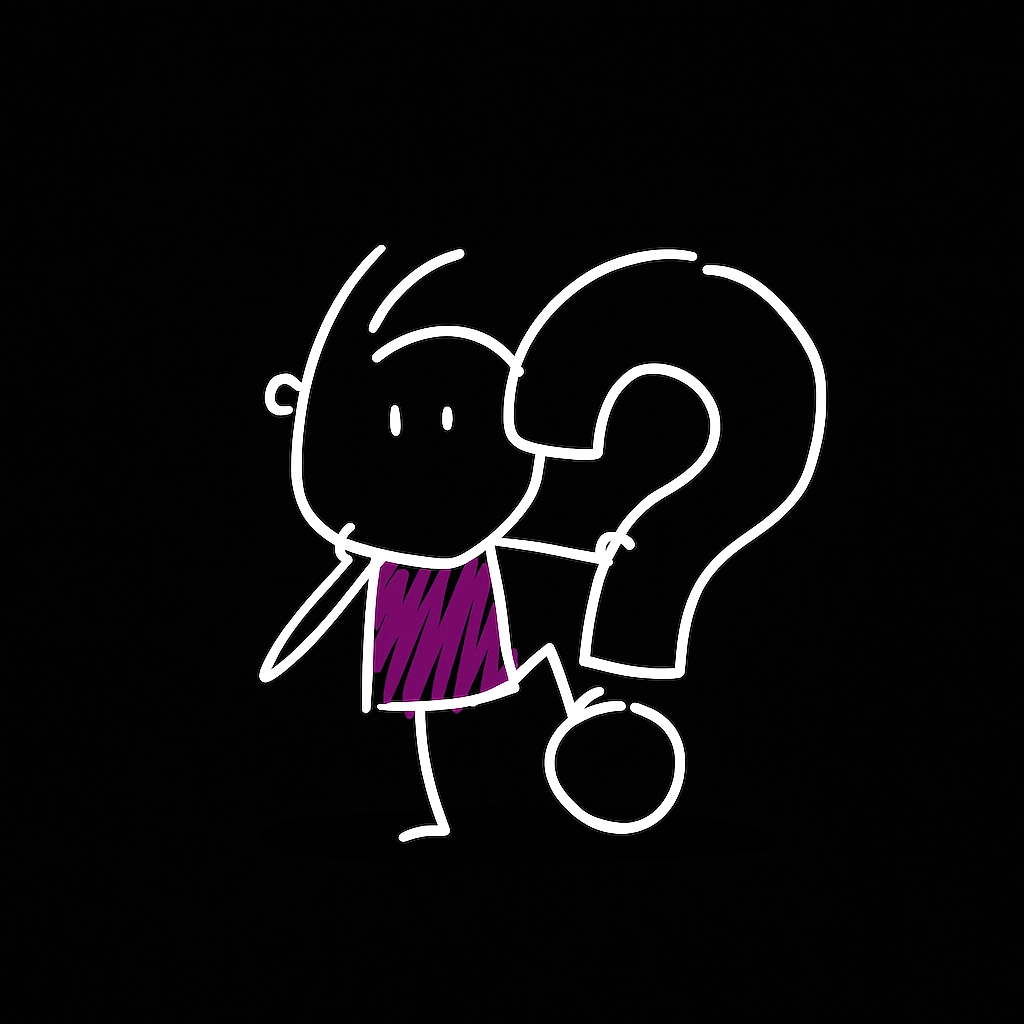 Illustration of a stick figure holding a question mark, representing creative problem-solving by the best digital marketing freelancer in Kannur, Kerala